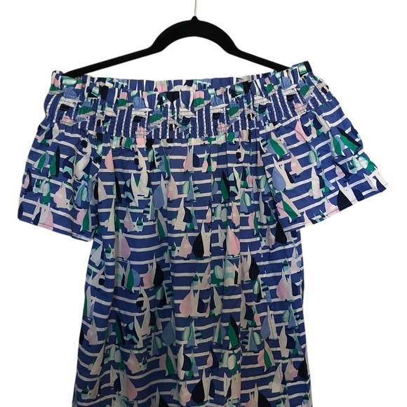 Vineyard Vines Smocked Mini Dress Off the shoulder Boat print dress - Picture 4 of 6